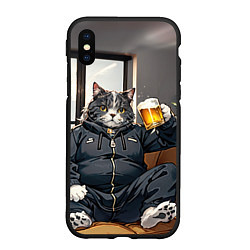 Чехол iPhone XS Max матовый Толстый кот со стаканом пива, цвет: 3D-черный