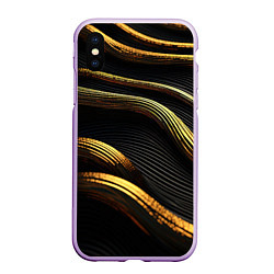 Чехол iPhone XS Max матовый Золотистые волны абстракция, цвет: 3D-сиреневый