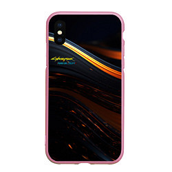 Чехол iPhone XS Max матовый Cyberpunk 2077 phantom liberty black gold logo, цвет: 3D-розовый