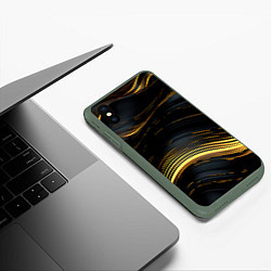 Чехол iPhone XS Max матовый Золотые волны на черном фоне, цвет: 3D-темно-зеленый — фото 2