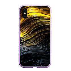 Чехол iPhone XS Max матовый Золотистые волны на черном, цвет: 3D-сиреневый