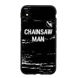 Чехол iPhone XS Max матовый Chainsaw Man glitch на темном фоне: символ сверху