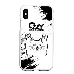 Чехол iPhone XS Max матовый Ozzy Osbourne рок кот на светлом фоне, цвет: 3D-белый