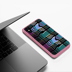 Чехол iPhone XS Max матовый Клетка шотландка с искажением, цвет: 3D-малиновый — фото 2