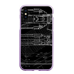 Чехол iPhone XS Max матовый Чертеж ракеты на чёрном фоне, цвет: 3D-сиреневый