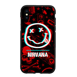 Чехол iPhone XS Max матовый Nirvana rock glitch, цвет: 3D-черный