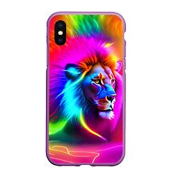 Чехол iPhone XS Max матовый Неоновый лев в цветовой абстракции, цвет: 3D-фиолетовый