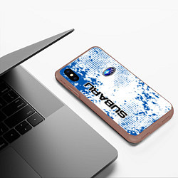 Чехол iPhone XS Max матовый Subaru blue logo, цвет: 3D-коричневый — фото 2