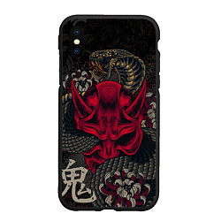 Чехол iPhone XS Max матовый Oni mask and snake, цвет: 3D-черный