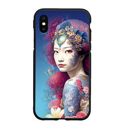 Чехол iPhone XS Max матовый Japanese girl - irezumi - tattoo - art