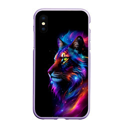 Чехол iPhone XS Max матовый Лев в космосе и звезды, цвет: 3D-светло-сиреневый