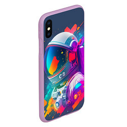 Чехол iPhone XS Max матовый Космонавт - акварельные мазки, цвет: 3D-сиреневый — фото 2