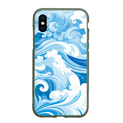 Чехол iPhone XS Max матовый Голубые волны, цвет: 3D-темно-зеленый