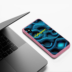 Чехол iPhone XS Max матовый Cyberpunk 2077 phantom liberty blue abstract, цвет: 3D-малиновый — фото 2