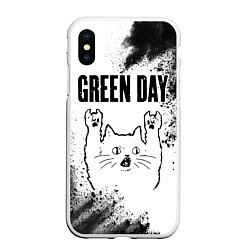 Чехол iPhone XS Max матовый Green Day рок кот на светлом фоне, цвет: 3D-белый