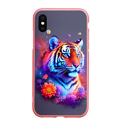 Чехол iPhone XS Max матовый Тигр и краски - нейросеть