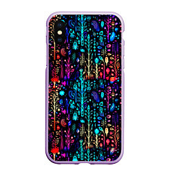 Чехол iPhone XS Max матовый Флуоресцентные Цветы, цвет: 3D-сиреневый