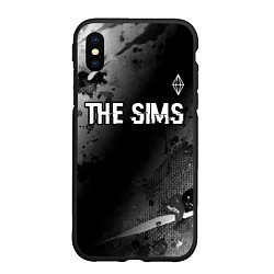 Чехол iPhone XS Max матовый The Sims glitch на темном фоне: символ сверху