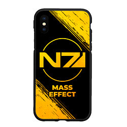 Чехол iPhone XS Max матовый Mass Effect - gold gradient, цвет: 3D-черный