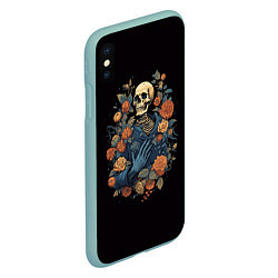 Чехол iPhone XS Max матовый Винтажный скелет в цветах, цвет: 3D-мятный — фото 2
