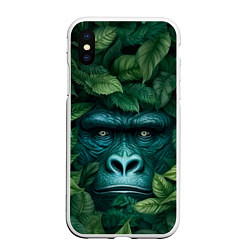 Чехол iPhone XS Max матовый Горилла в кустах джунгли, цвет: 3D-белый
