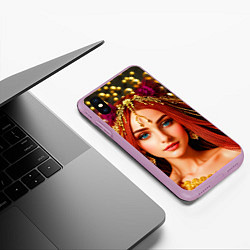 Чехол iPhone XS Max матовый Девушка с распущенными красными волосами, цвет: 3D-сиреневый — фото 2