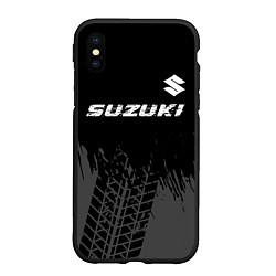 Чехол iPhone XS Max матовый Suzuki speed на темном фоне со следами шин: символ