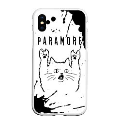 Чехол iPhone XS Max матовый Paramore рок кот на светлом фоне, цвет: 3D-белый