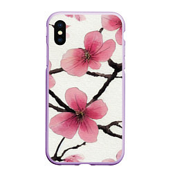 Чехол iPhone XS Max матовый Цветы и ветви японской сакуры - текстура холста, цвет: 3D-сиреневый