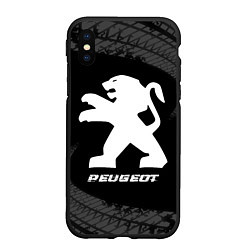 Чехол iPhone XS Max матовый Peugeot speed на темном фоне со следами шин, цвет: 3D-черный