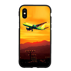 Чехол iPhone XS Max матовый S7 Боинг 737 Оранжевый закат, цвет: 3D-черный