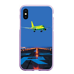 Чехол iPhone XS Max матовый S7 Боинг 737 над взлетной полосой, цвет: 3D-сиреневый