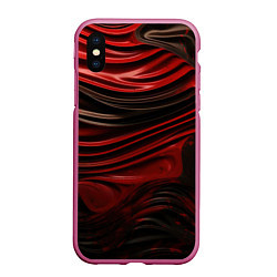 Чехол iPhone XS Max матовый Кожаная красная и черная текстура, цвет: 3D-малиновый