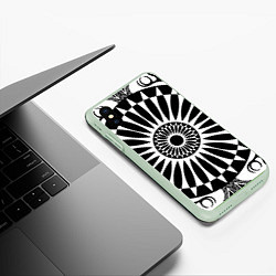 Чехол iPhone XS Max матовый Черно белый узор с радиусами, цвет: 3D-салатовый — фото 2
