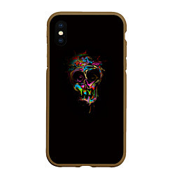 Чехол iPhone XS Max матовый Череп - потекшие краски, цвет: 3D-коричневый