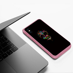 Чехол iPhone XS Max матовый Череп - потекшие краски, цвет: 3D-малиновый — фото 2