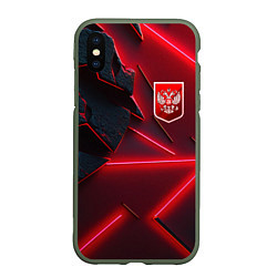 Чехол iPhone XS Max матовый Красный герб РФ, цвет: 3D-темно-зеленый