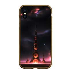 Чехол iPhone XS Max матовый Сай фай башня на другой планете