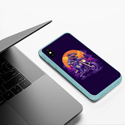 Чехол iPhone XS Max матовый Динозавр на мотоцикле, цвет: 3D-мятный — фото 2