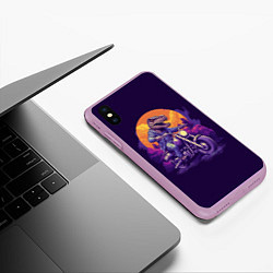 Чехол iPhone XS Max матовый Динозавр на мотоцикле, цвет: 3D-сиреневый — фото 2