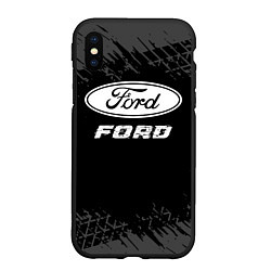 Чехол iPhone XS Max матовый Ford speed на темном фоне со следами шин, цвет: 3D-черный