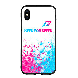 Чехол iPhone XS Max матовый Need for Speed neon gradient style: символ сверху