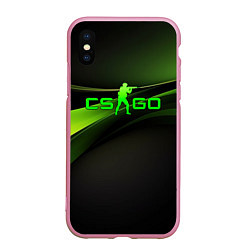 Чехол iPhone XS Max матовый CS GO black green logo, цвет: 3D-розовый