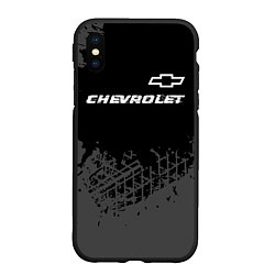 Чехол iPhone XS Max матовый Chevrolet speed на темном фоне со следами шин: сим, цвет: 3D-черный