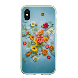 Чехол iPhone XS Max матовый Букет полевых цветов на ткани, цвет: 3D-салатовый