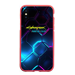 Чехол iPhone XS Max матовый Neon cyberpunk logo, цвет: 3D-красный