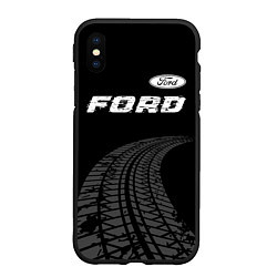 Чехол iPhone XS Max матовый Ford speed на темном фоне со следами шин: символ с