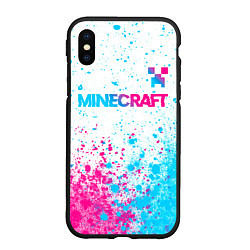 Чехол iPhone XS Max матовый Minecraft neon gradient style: символ сверху, цвет: 3D-черный