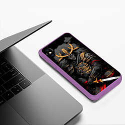 Чехол iPhone XS Max матовый Тёмный самурай, цвет: 3D-фиолетовый — фото 2