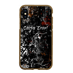Чехол iPhone XS Max матовый Надпись carpe diem, живи настоящим, цвет: 3D-коричневый